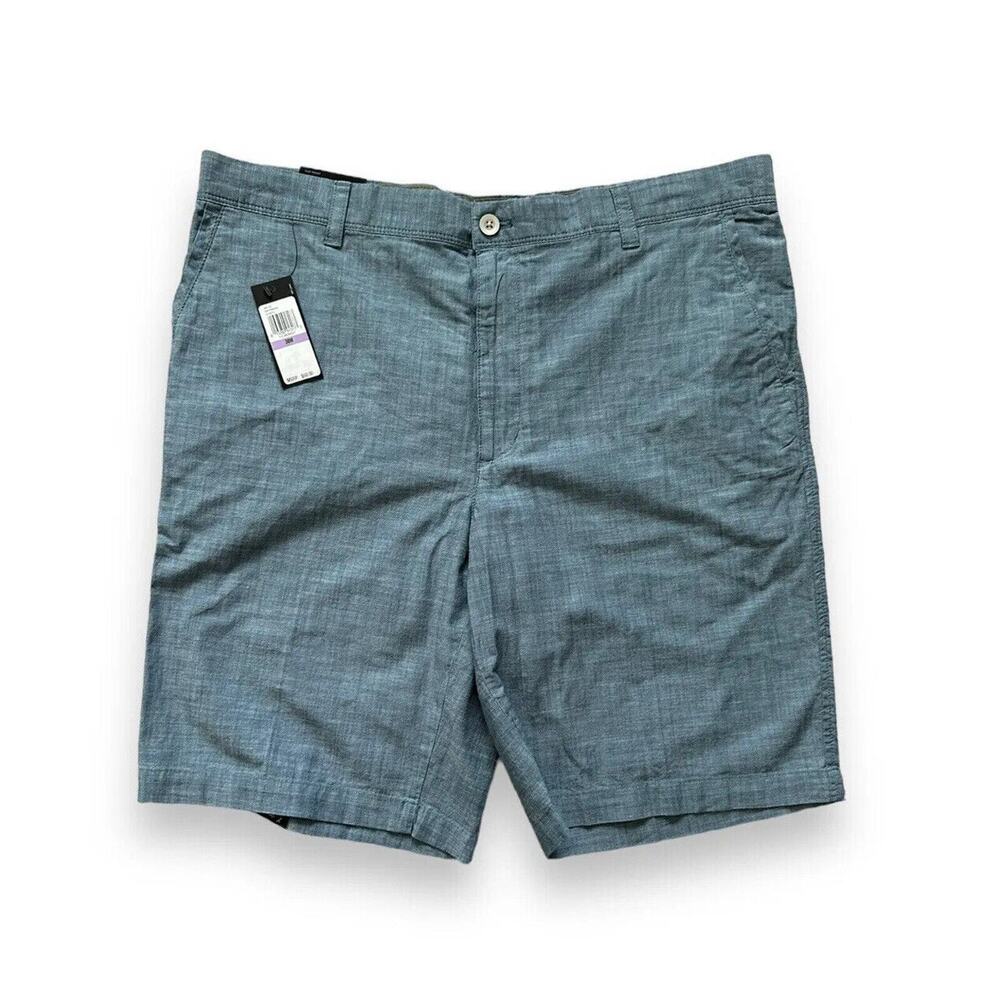 New Van Heusen Cotton Flat Front Straight Shorts Blue 38